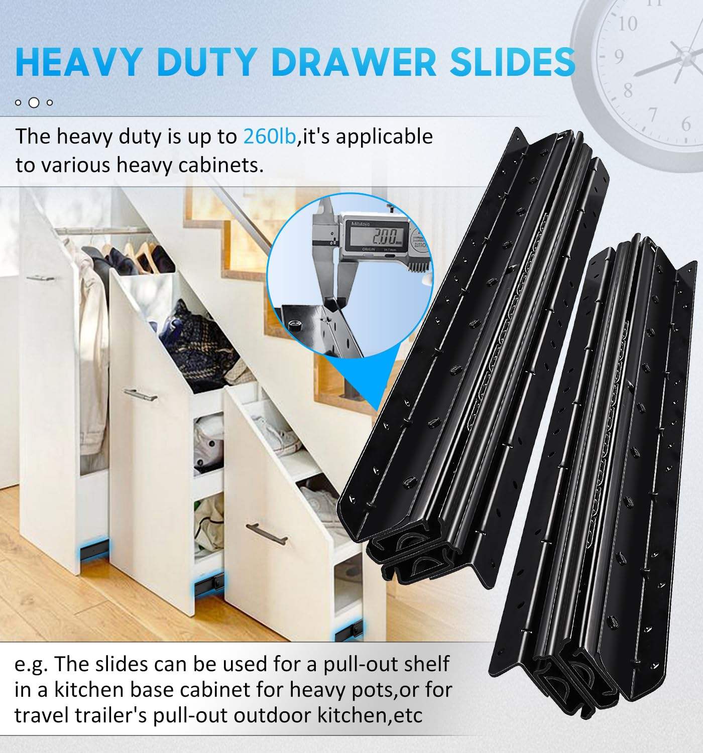 Cajón de servicio pesado Suboñido Tasillo Tasan de 24 pulgadas Montada Montada Full Cajón oculto Sluyes Roya de rodamiento de bolas Raques de metal