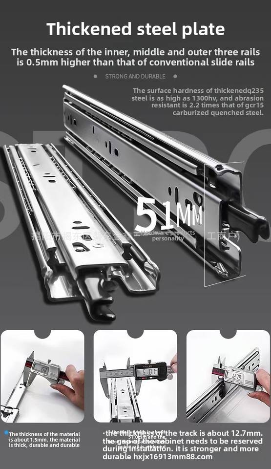 Riestres de guía de carga de carga automática de 51 mm de ancho de alta resistencia Riestres de amortiguación de amortiguación de tres secciones Toblos de diseño moderno de diseño industrial