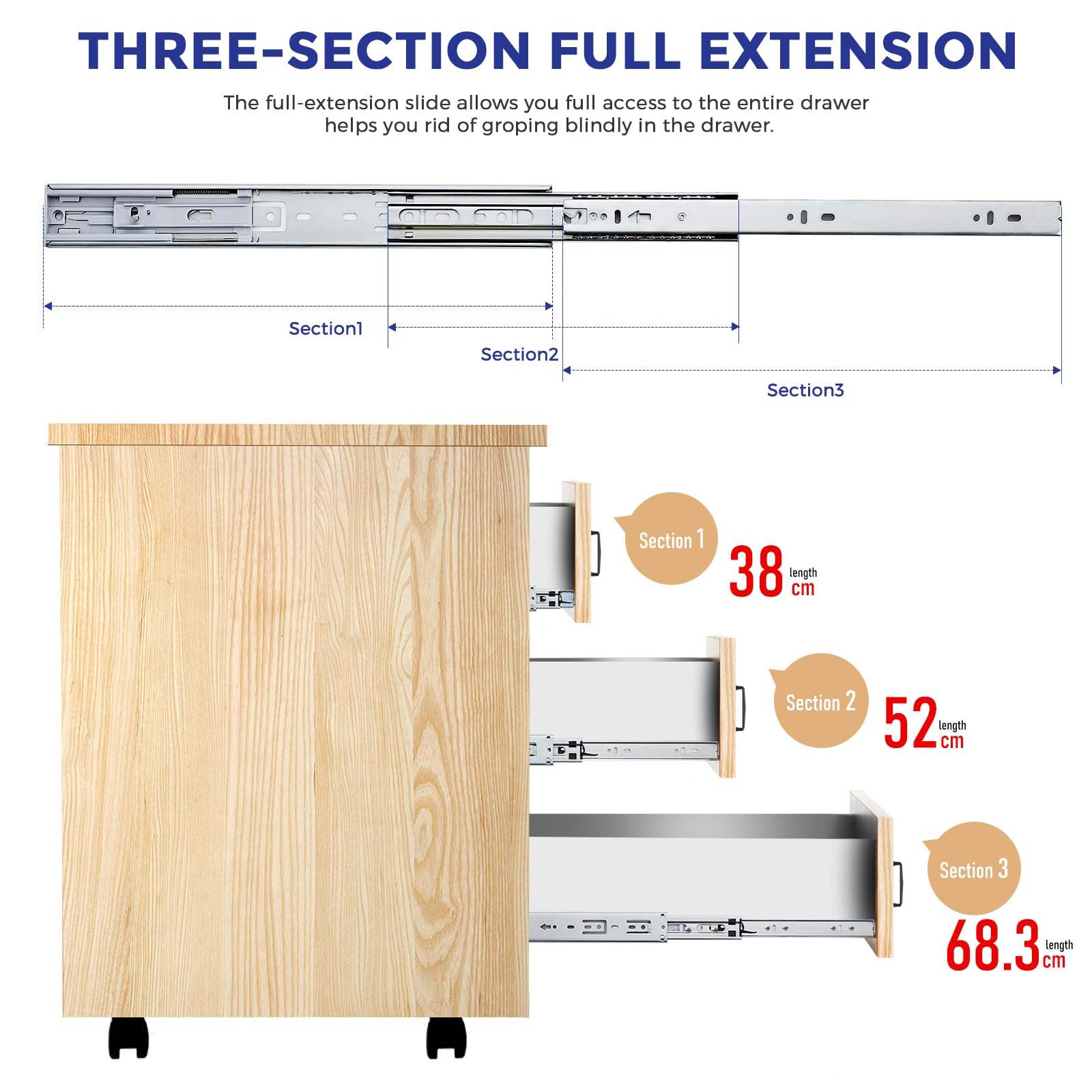 Competitivo Jieyang Zinc Buffer Rail regular de 3 veces el rodamiento de bola de extensión completa