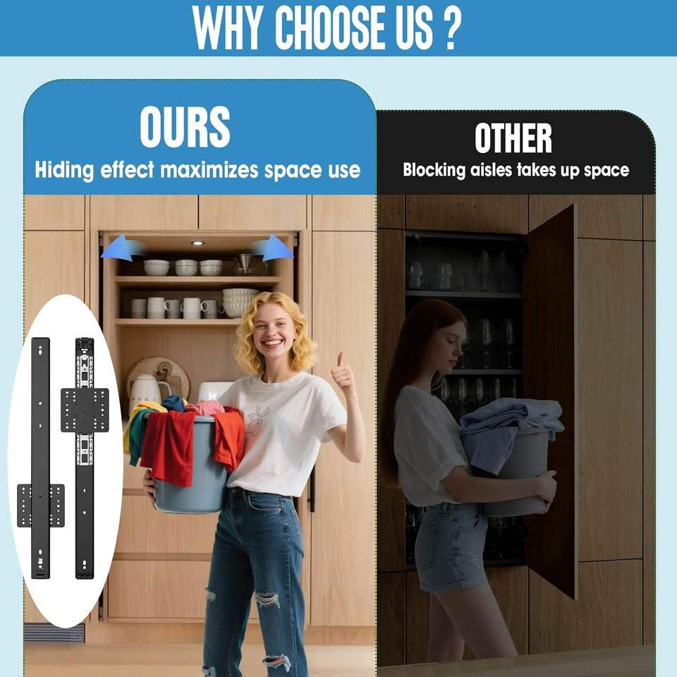 Toboganes de bolsillo oculto Bisagras de tobogán de bolsillo para instalar puertas de gabinete, puertas de vestuario, puertas de gabinete de almacenamiento