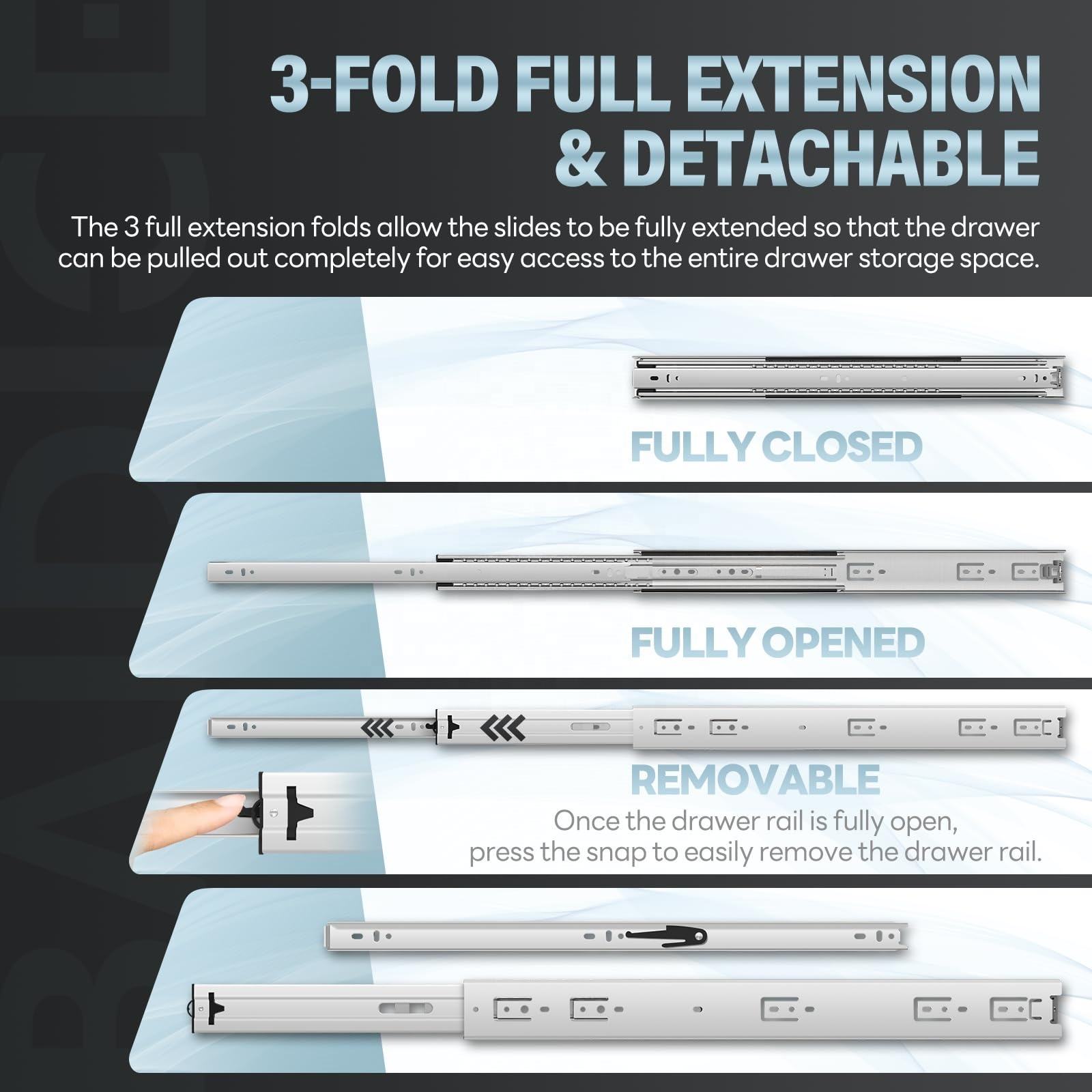 Diapositivas de cajón de servicio pesado Monte lateral de extensión completa 12 14 16 18 Raques de metal de 20 pulgadas Guía de vías Guías de deslizamientos