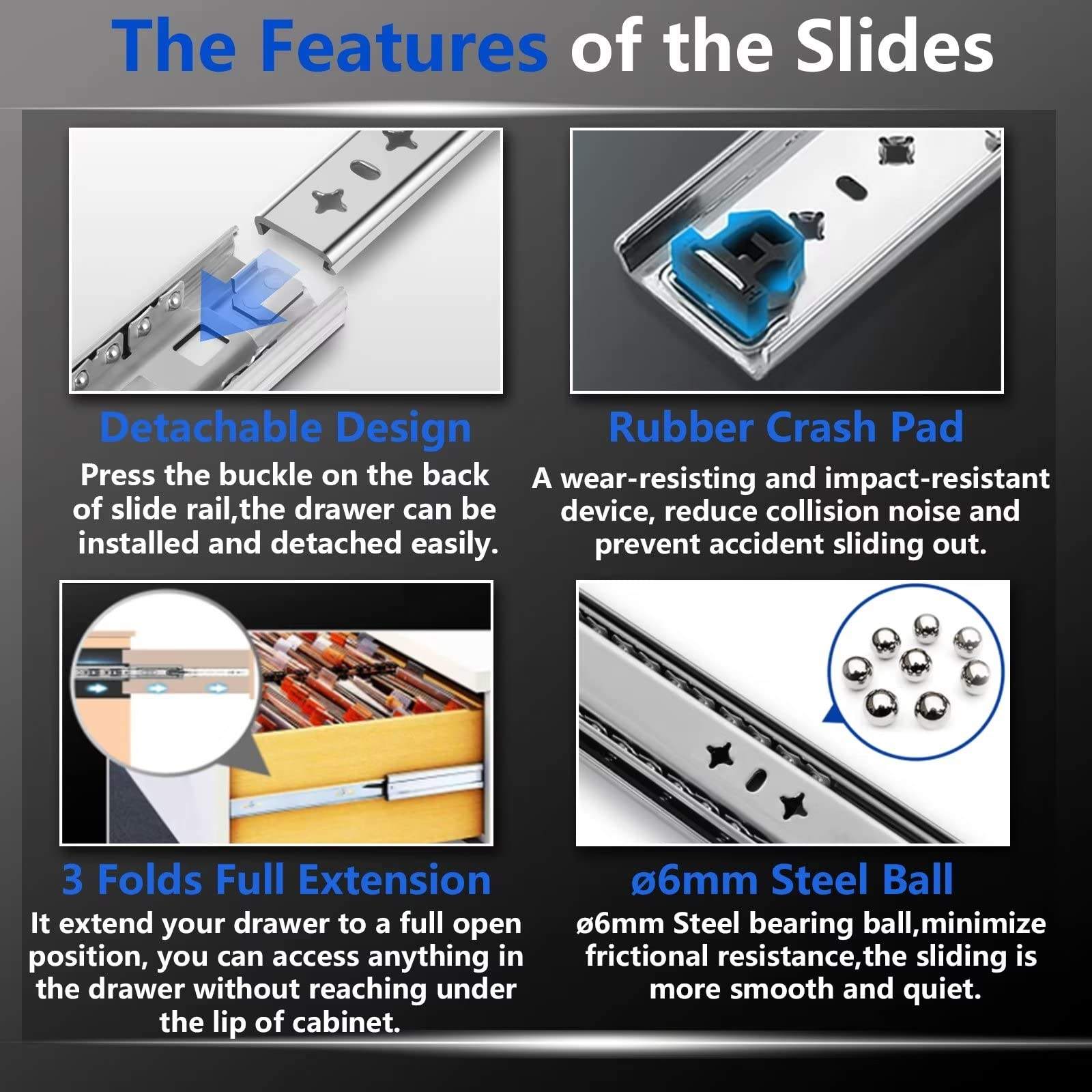 Competitivo Jieyang Zinc Buffer Rail regular de 3 veces el rodamiento de bola de extensión completa