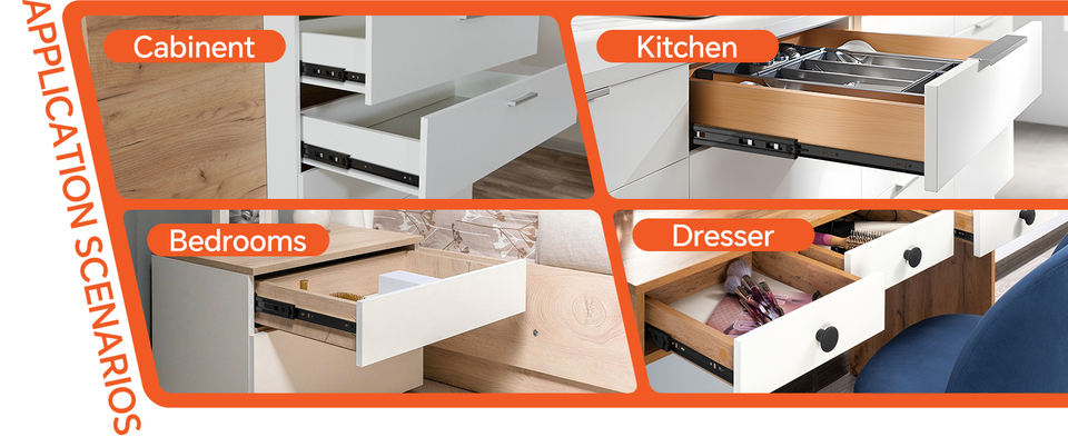 Cajón telescopio de 38 pulgadas Cajón de la cocina Gabinete de cocina Riestras de deslizamiento Push Cajón de cajón abierto Cantero de rodamiento de rodamiento suave