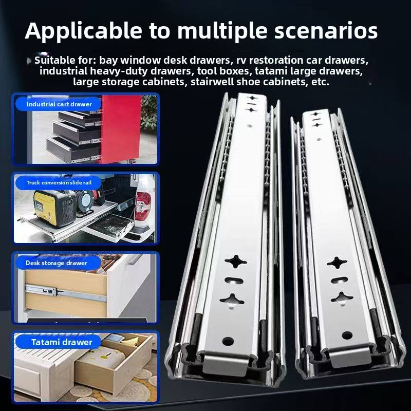 Diapositivas de cajón de cierre suave con rodamiento de bolas por acero galvanizado de 53 mm Toblos de cajón de tres pliegues con bloqueo