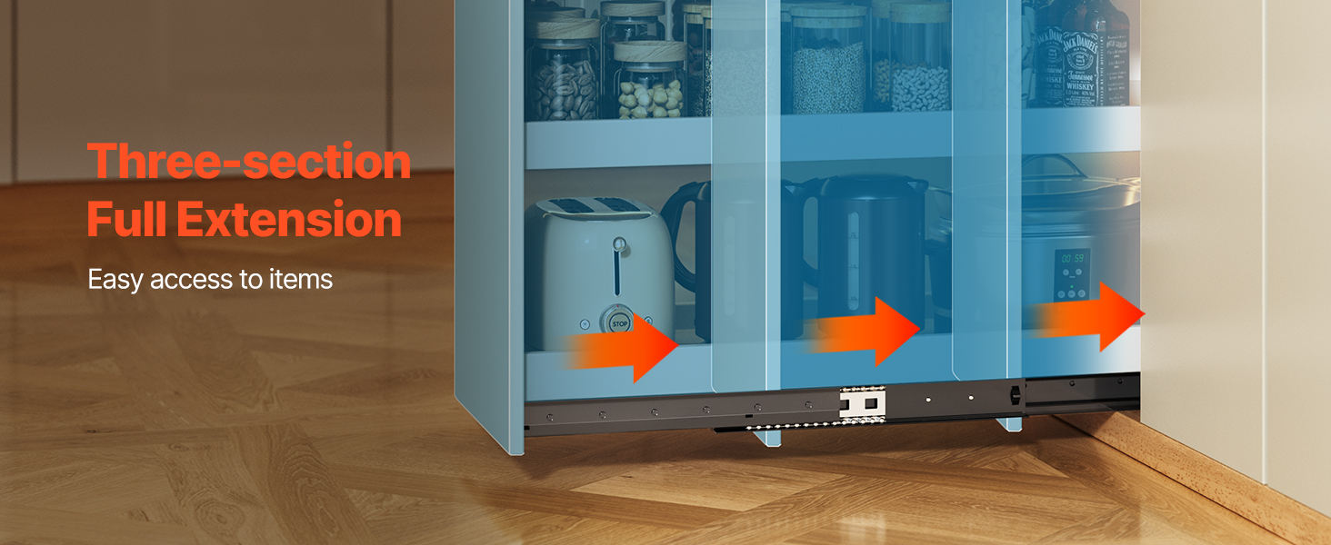 Cajón de servicio pesado Subdinterio Tobogán Fuera montada en la parte inferior Extensión completa Cajón oculto Runners de rodamiento de bolas Escalera