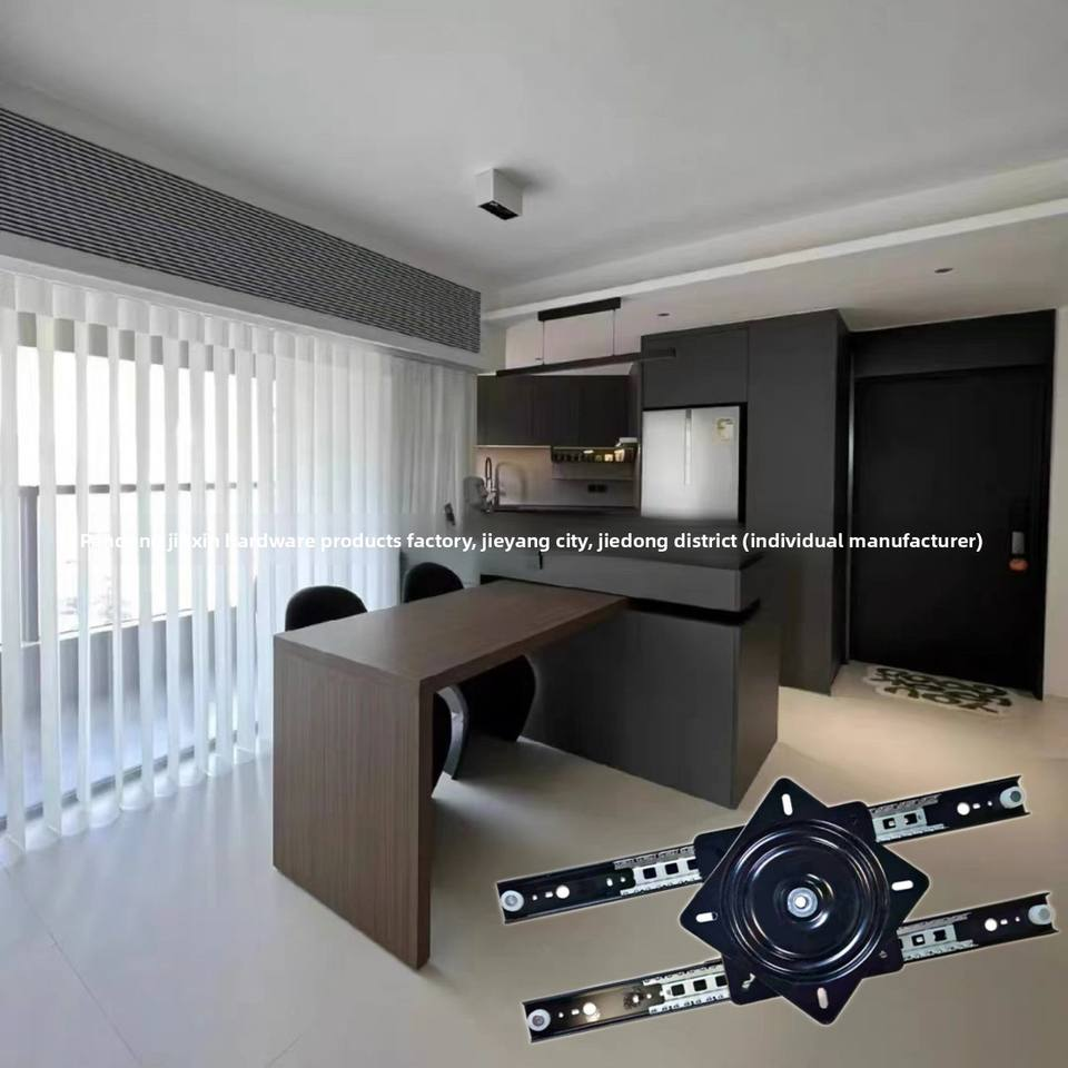 Mecanismo deslizante giratorio telescópico retráctil integrado con una mesa de isla móvil ajustable de cocina extensible