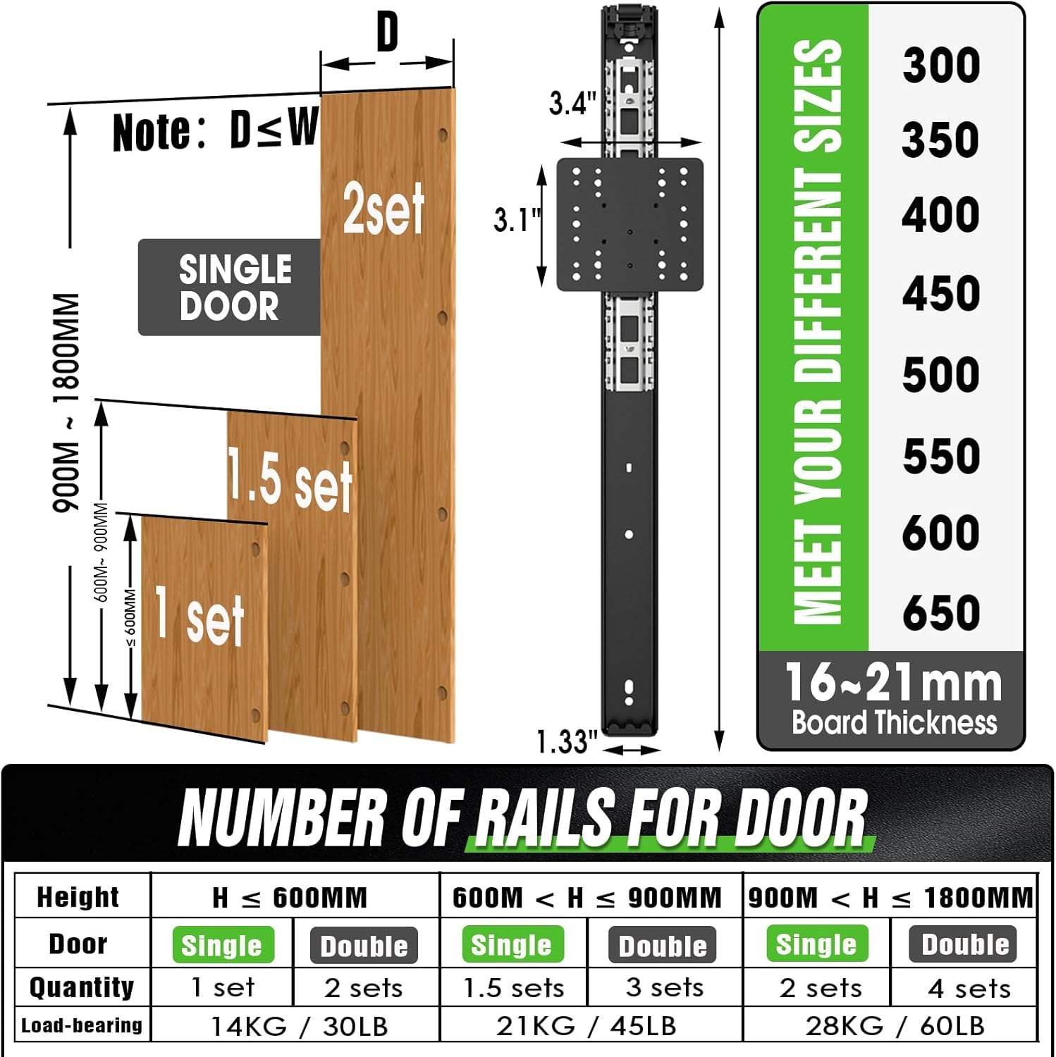 Diapositivas de la puerta de bolsillo de 12 pulgadas Kit de hardware de la puerta del pivote para puertas de gabinete de inserción 4 piezas