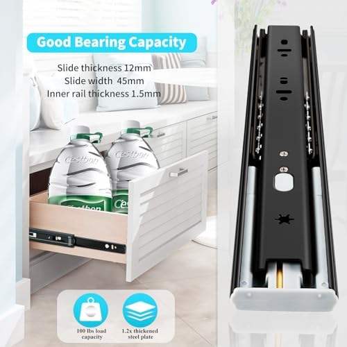 Extensión completa Dominio pesado de 100 libras Cajón de rodamiento de bolas de metal Deslizadores suaves Close de 14 pulgadas corredores para el montaje lateral 12 16 18 20