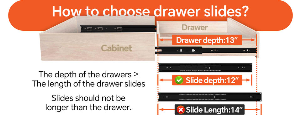 Cajón telescopio de 38 pulgadas Cajón de la cocina Gabinete de cocina Riestras de deslizamiento Push Cajón de cajón abierto Cantero de rodamiento de rodamiento suave