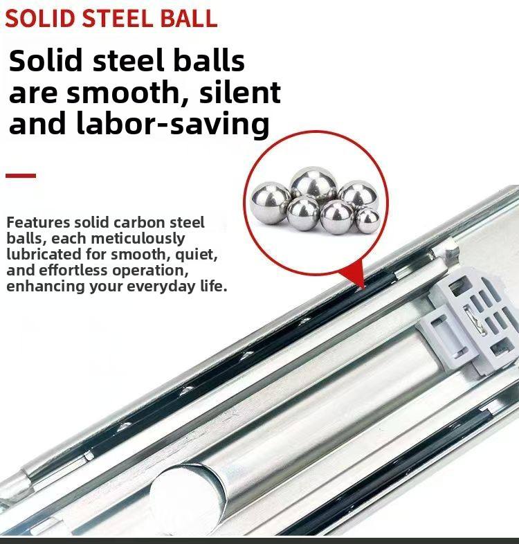 Diapositivas de cajón de cierre suave con rodamiento de bolas por acero galvanizado de 53 mm Toblos de cajón de tres pliegues con bloqueo
