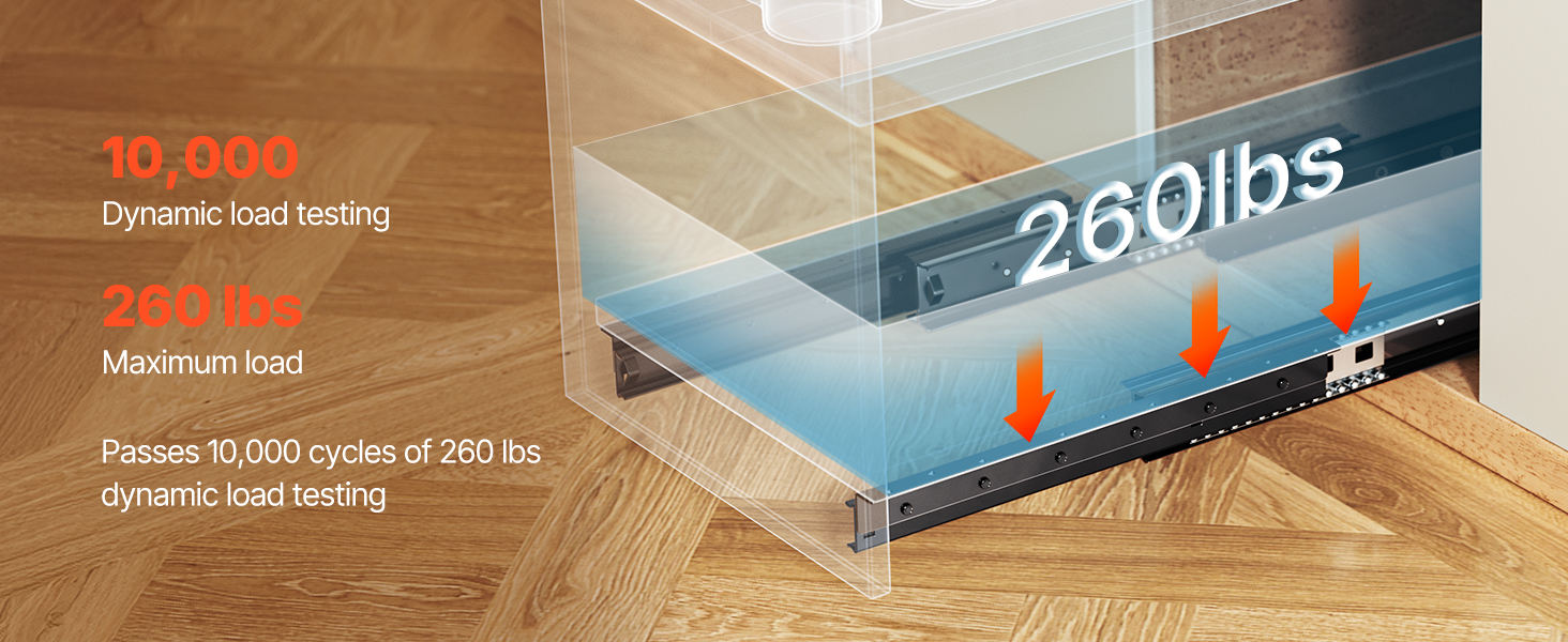 Cajón de servicio pesado Subdinterio Tobogán Fuera montada en la parte inferior Extensión completa Cajón oculto Runners de rodamiento de bolas Escalera