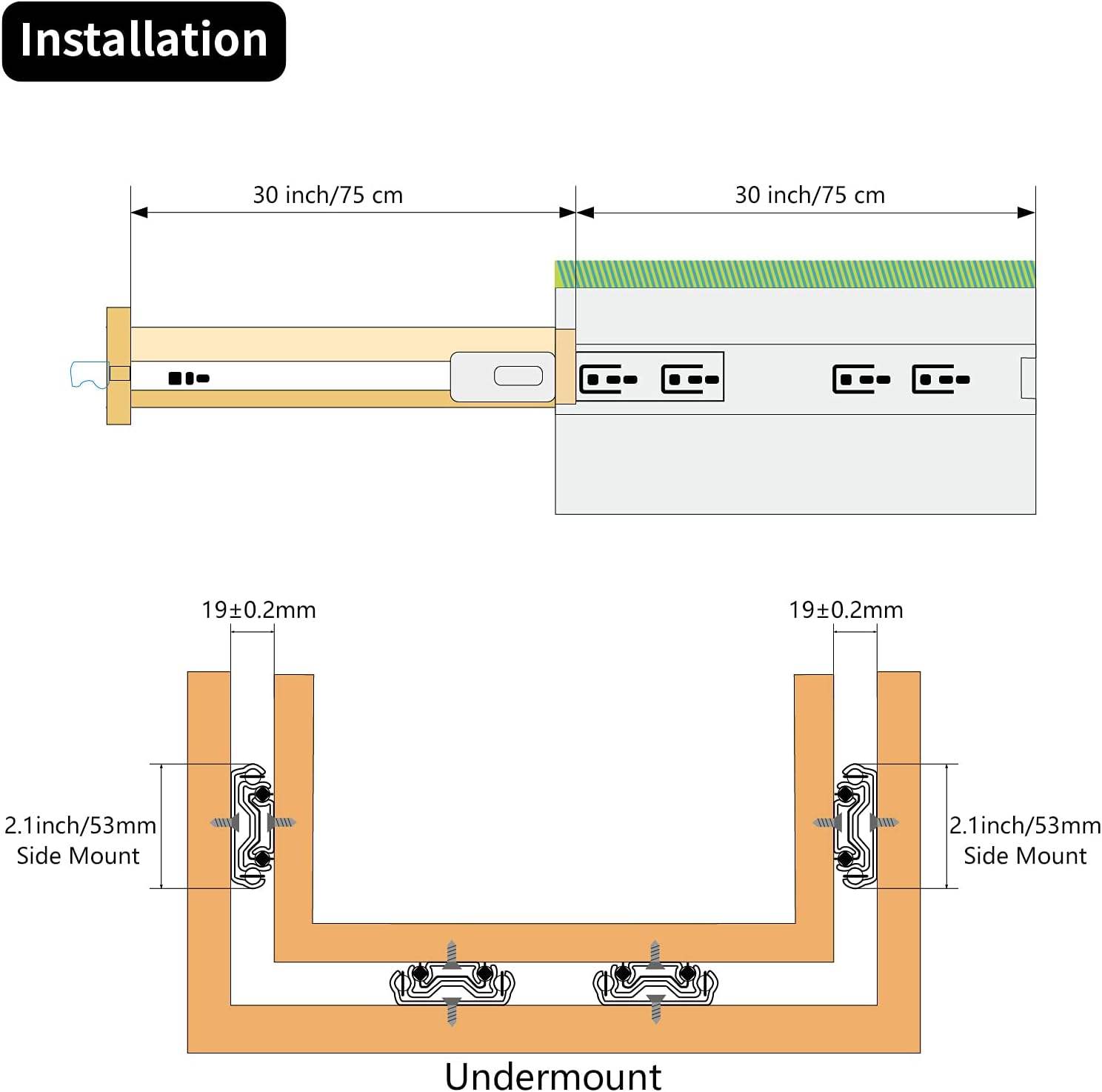 1 par 36 pulgadas de 260 lb Capacidades de cajón de servicio pesado Cajero de bola de 3 pliegas Hardware de acero inoxidable Cajón completo