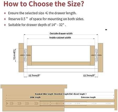 Diapositivas de cajón de servicio pesado 200 lbs capacidad de extensión completa rodamiento de bolas deslizantes rieles deslizantes de 8-40 pulgadas 14 pares de herramientas pares de pares