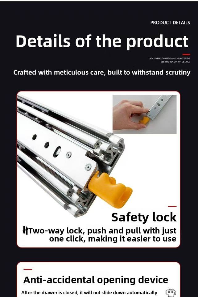 76 mm de ancho Toboganes duraderos de servicio pesado Gabinete telescópico Extensión completa Cajón de rodamiento de bolas ocultas Tobogonías