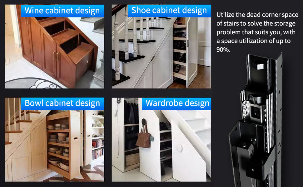 Cajón de servicio pesado Subdinterio Tobogán Fuera montada en la parte inferior Extensión completa Cajón oculto Runners de rodamiento de bolas Escalera