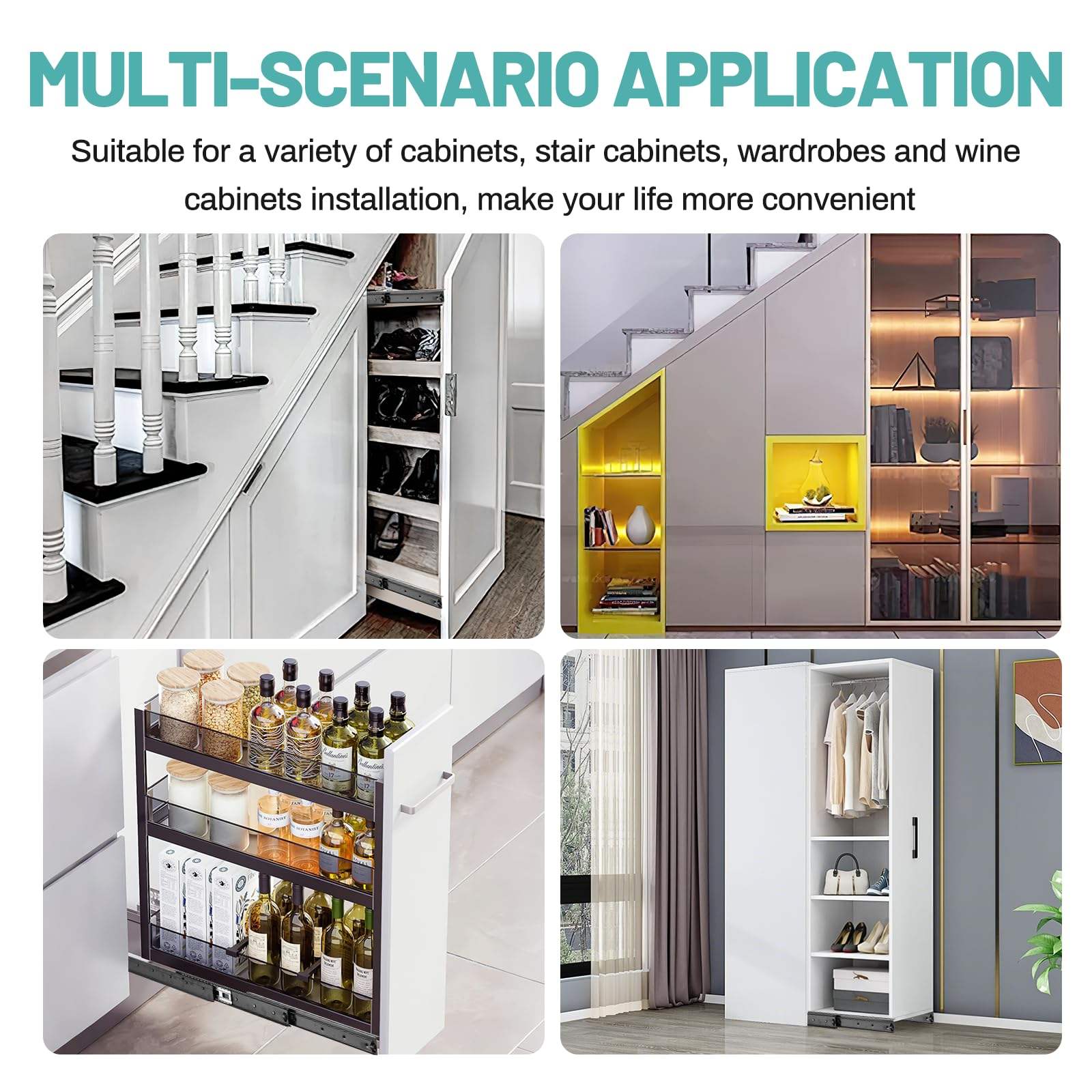 Diapositivas de cajón de deslizamiento telescópico de extensión completa 3 Sección Escalera Hidden Base del gabinete Casa de la escalera de la escalera de servicio pesado