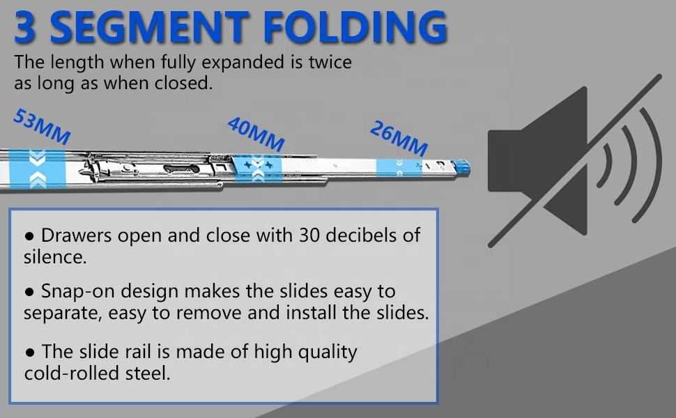 Extensión completa Lado de soporte Montaje de soporte Rails de bloqueo deslizamiento de la pista Corredores Carga 440 lbs 1 par