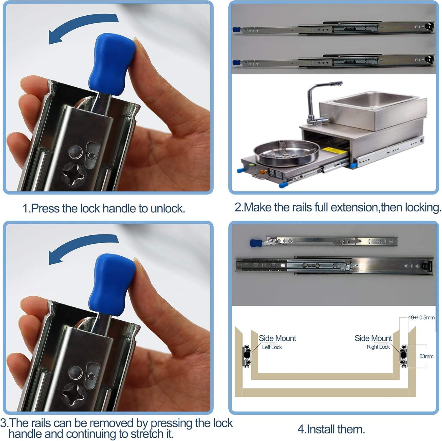 1 par 36 pulgadas de 260 lb Capacidades de cajón de servicio pesado Cajero de bola de 3 pliegas Hardware de acero inoxidable Cajón completo