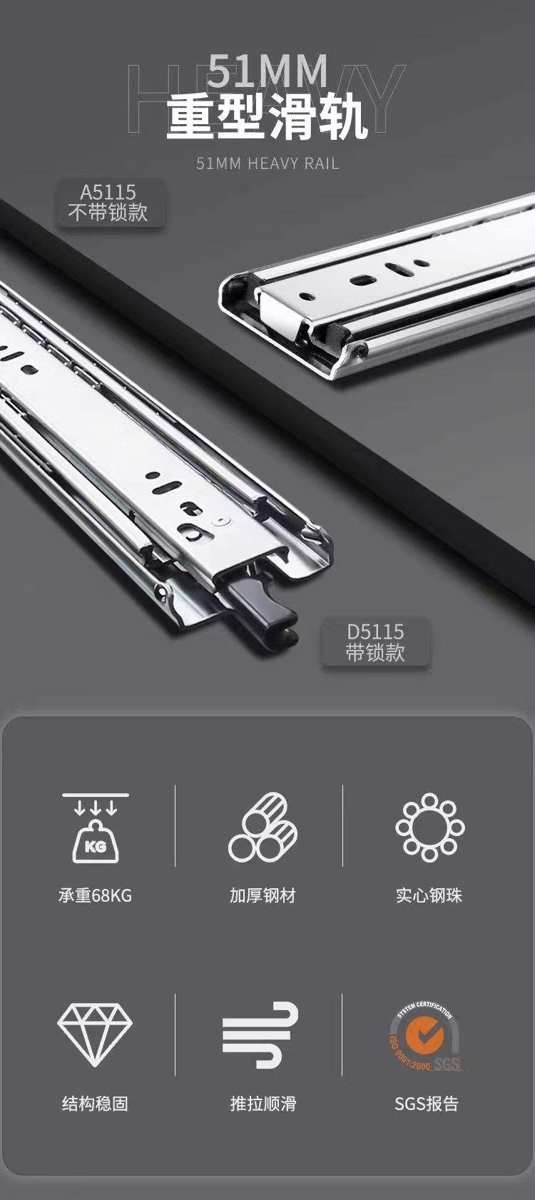 51 mm con fábrica de fábrica de fábrica de fábrica directa diapositivas de cajones de servicio pesado de extensión completa rodamiento de bolas deslizantes gabinete corredores de gabinete