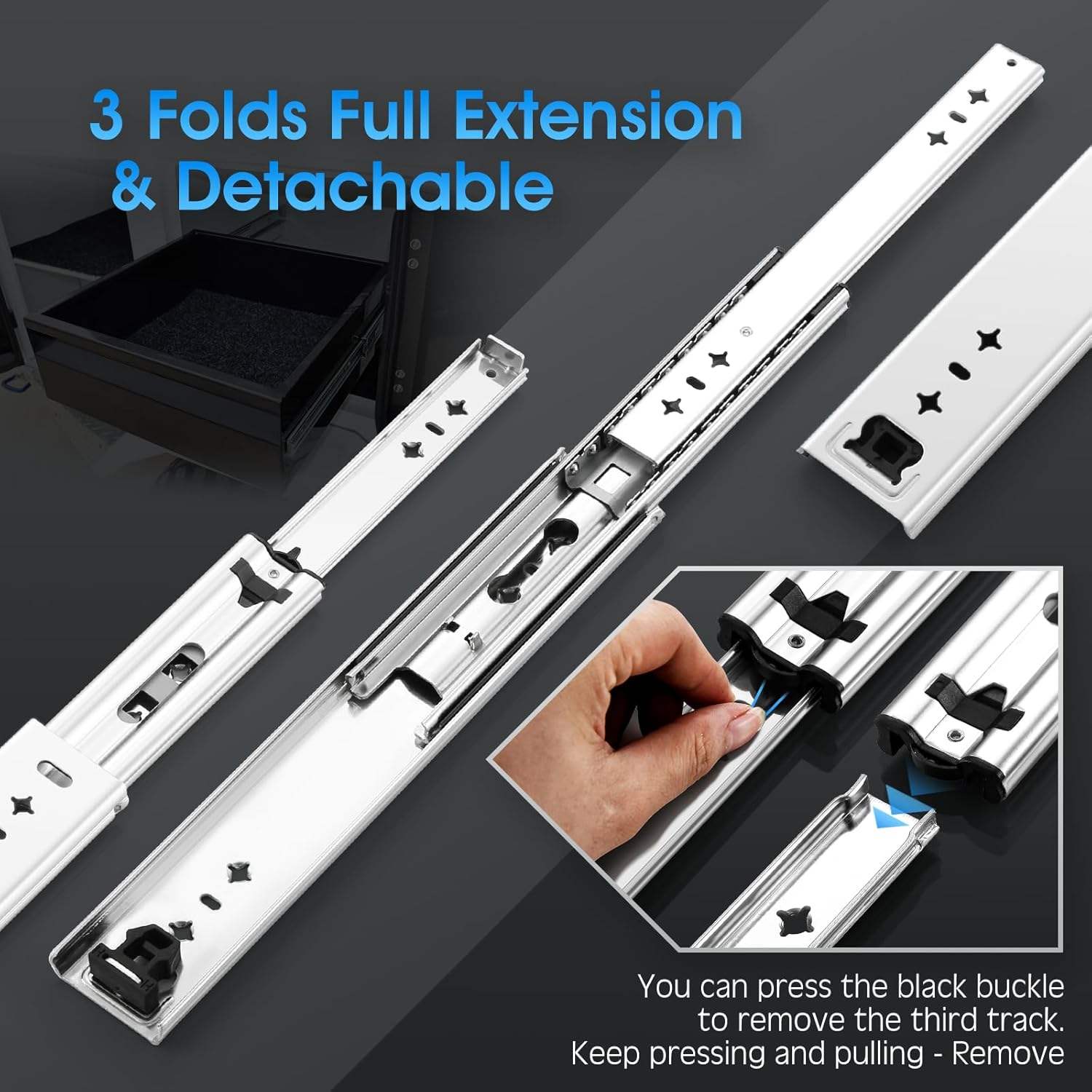 Jinxin de servicio pesado 1 par 12-40 pulgadas de cajón de 220 lb Capacidad de carga de extensión de rodamiento de bolas de extensión completa Rail del gabinete industrial