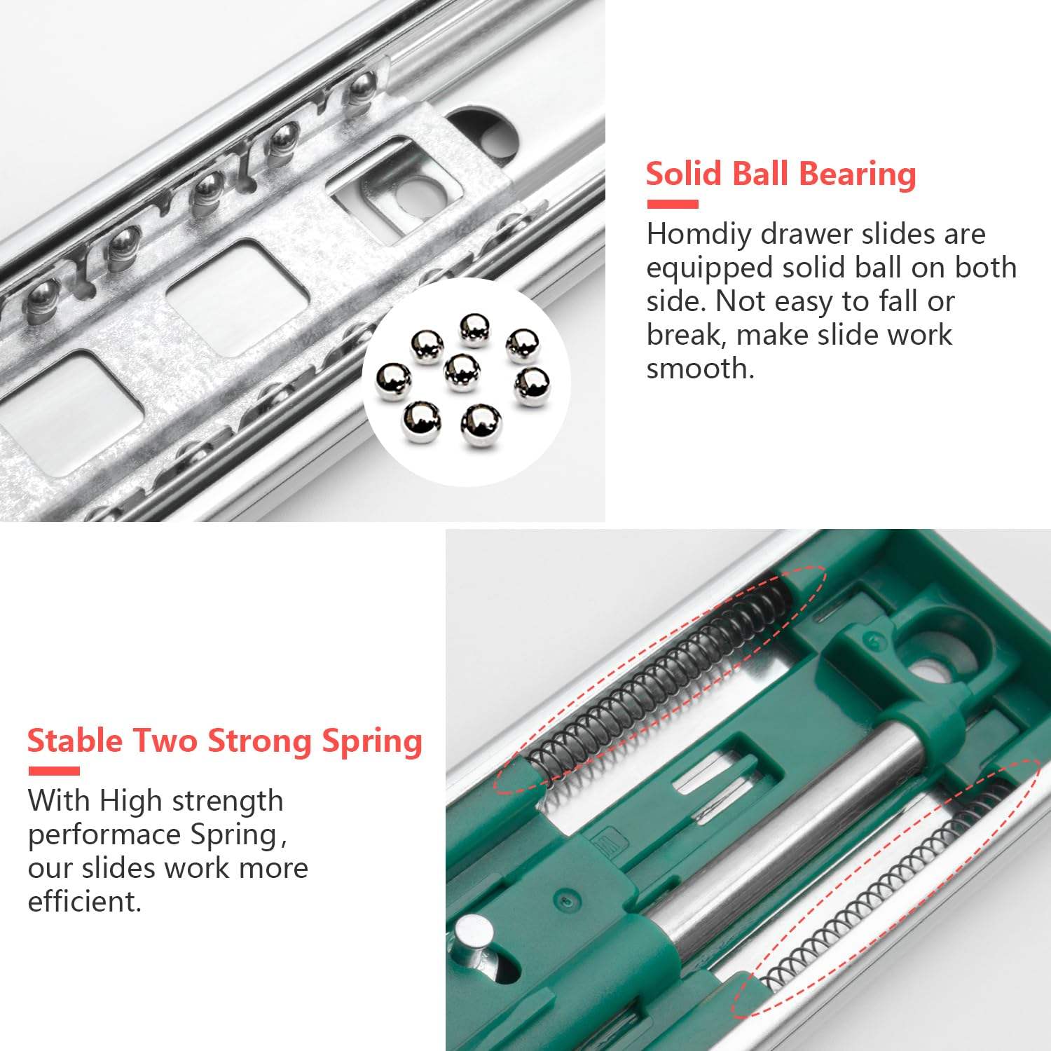 Ventas directas de fábrica Diapositivas de cajón suave de 22 pulgadas Rails laterales de 22 pulgadas Rodeador de bolas de metal