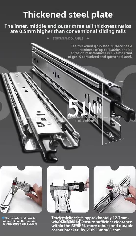 Diapositiva de cajón de servicio pesado de 40 'personalizado con cerradura, acero de rodilla en frío electropado negro, rodamiento de bolas de 3 veces desmontable