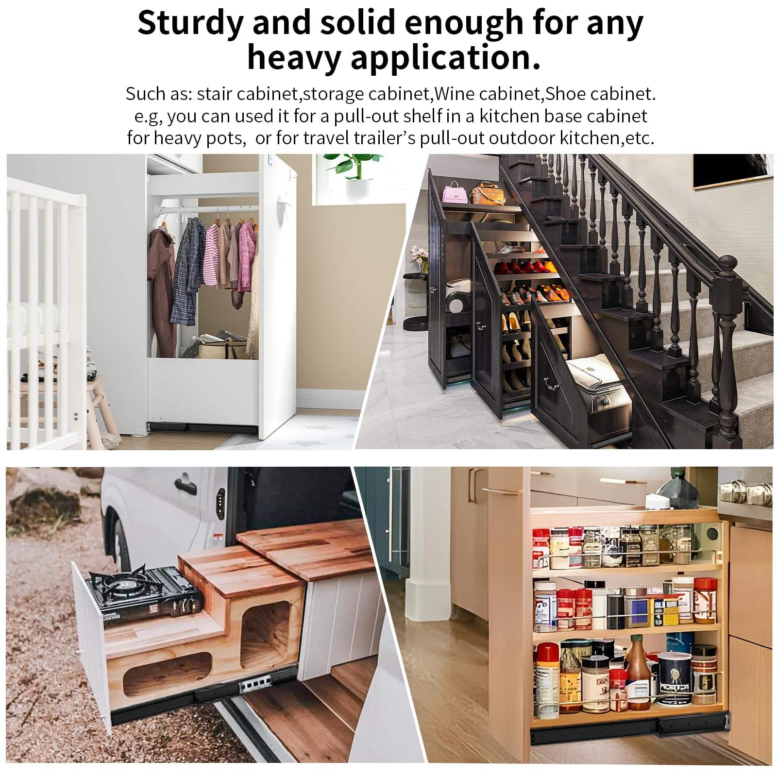 Riel de escalera de montaje en el fondo 400-900 mm Diapositivas de cajón de servicio pesado 260 lb Capacidad de peso Extensión completa Gabinete de rodamiento de bolas