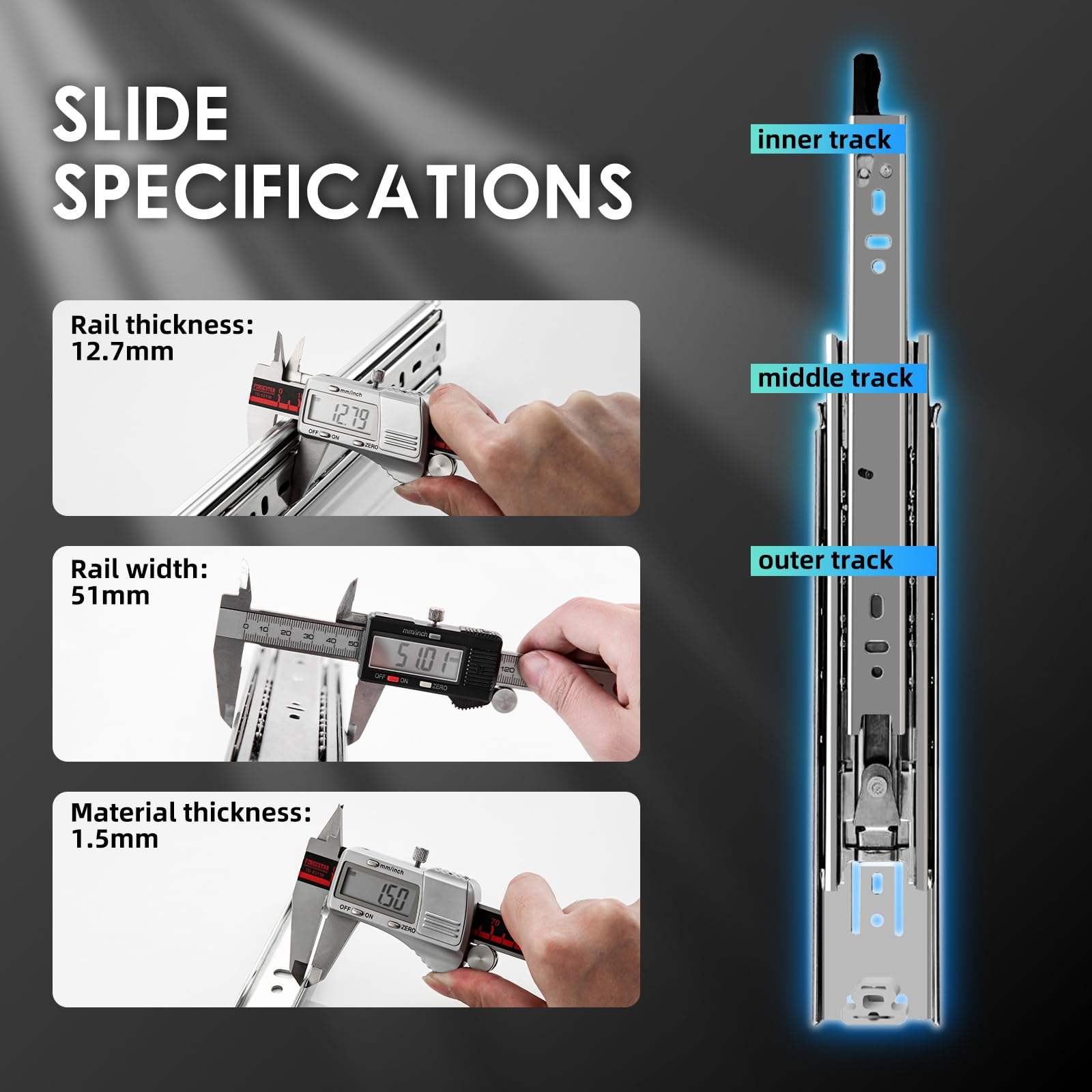 Ventas directas de fábrica 10 'Diapositiva de cajones de servicio pesado con bloqueo de 3 veces extensión completa, bloqueo de rodamiento de bolas bloqueado