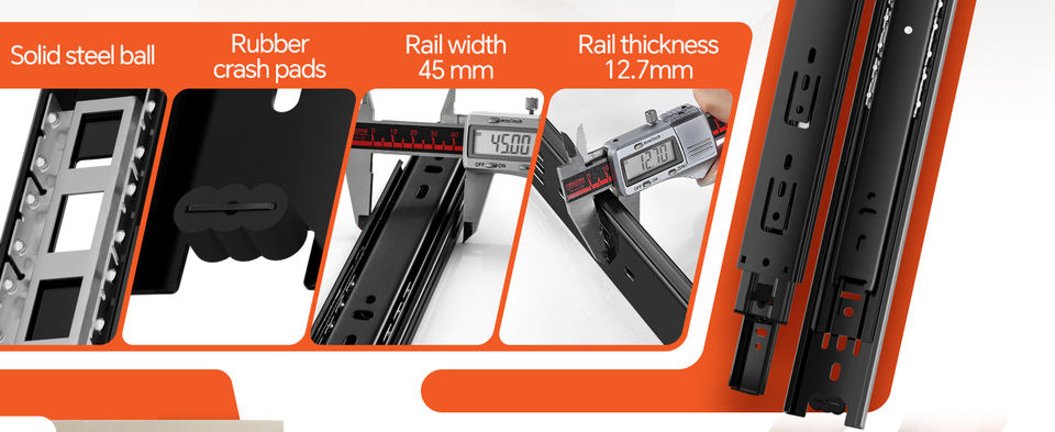 Cajón telescopio de 38 pulgadas Cajón de la cocina Gabinete de cocina Riestras de deslizamiento Push Cajón de cajón abierto Cantero de rodamiento de rodamiento suave