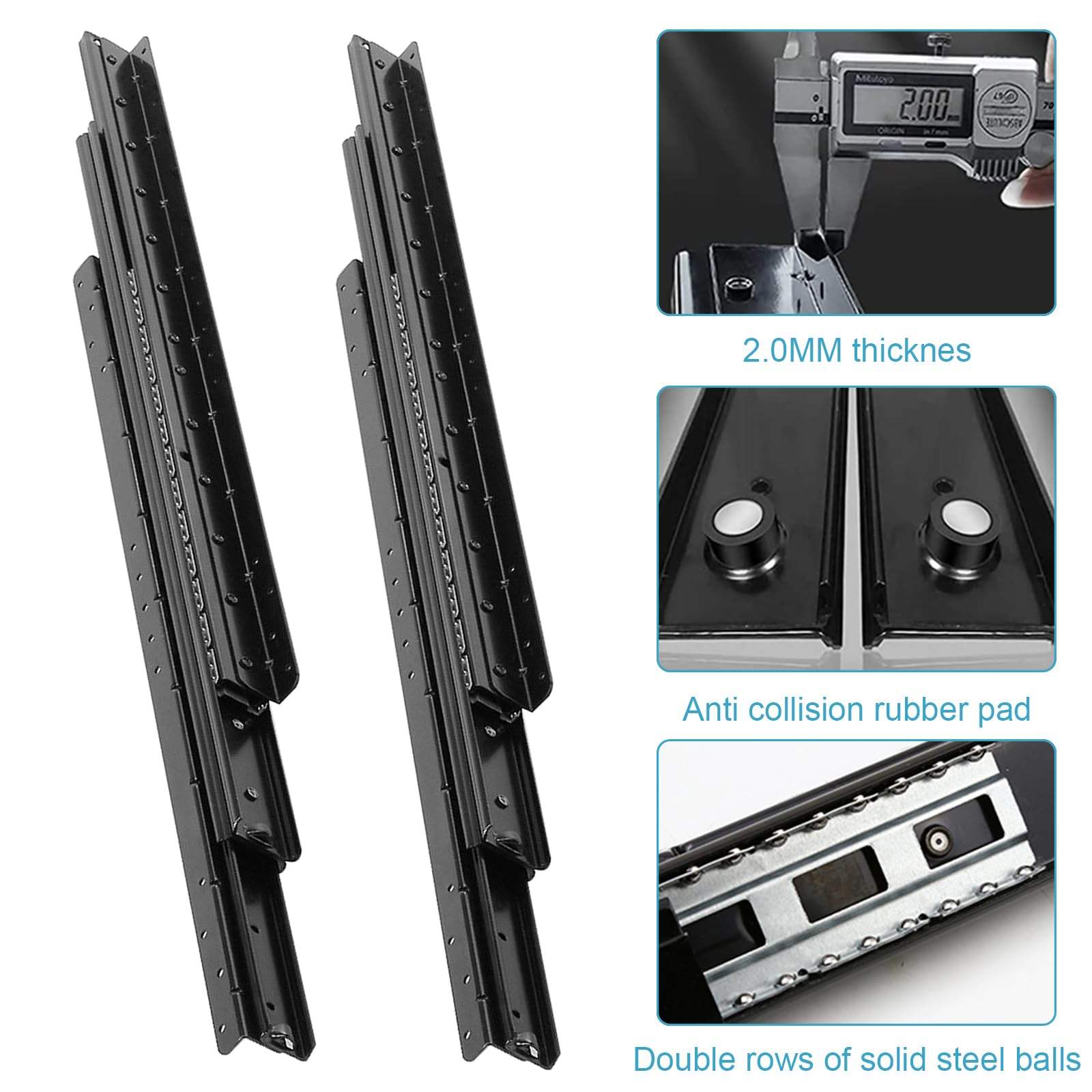 Cajones de servicio pesado Tasanías de fondo Montada Full Extensión 16 24 32 40 pulgadas ocultas debajo de los rieles de metal de rodamiento de bolas corredores de vías