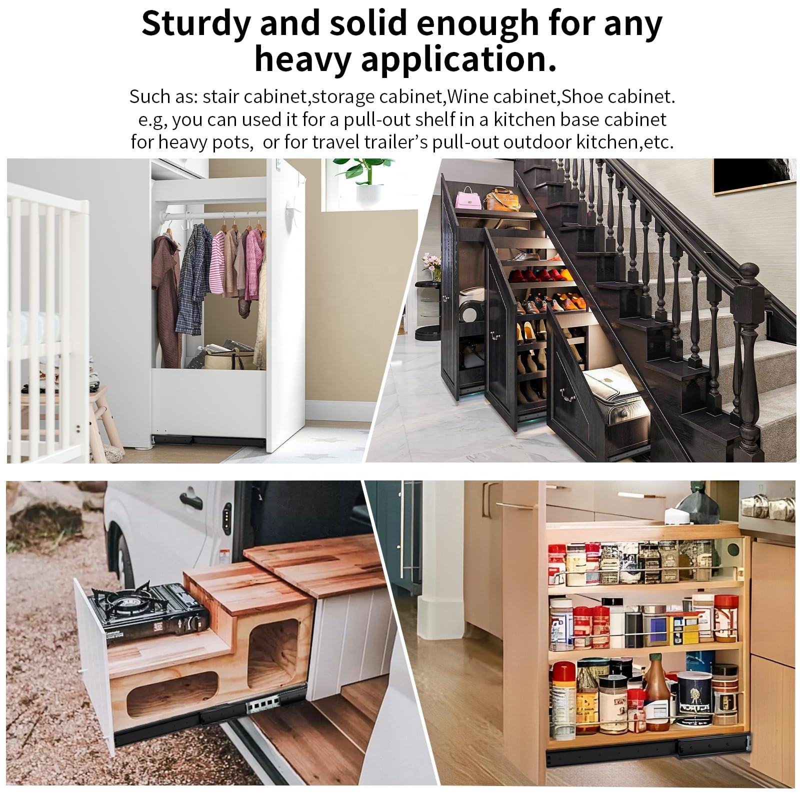 Cajón de servicio pesado Submitente Monte debajo del gabinete de la escalera de la parte inferior deslizamiento de la despensa de almacenamiento oculto estante de armario de almacenamiento